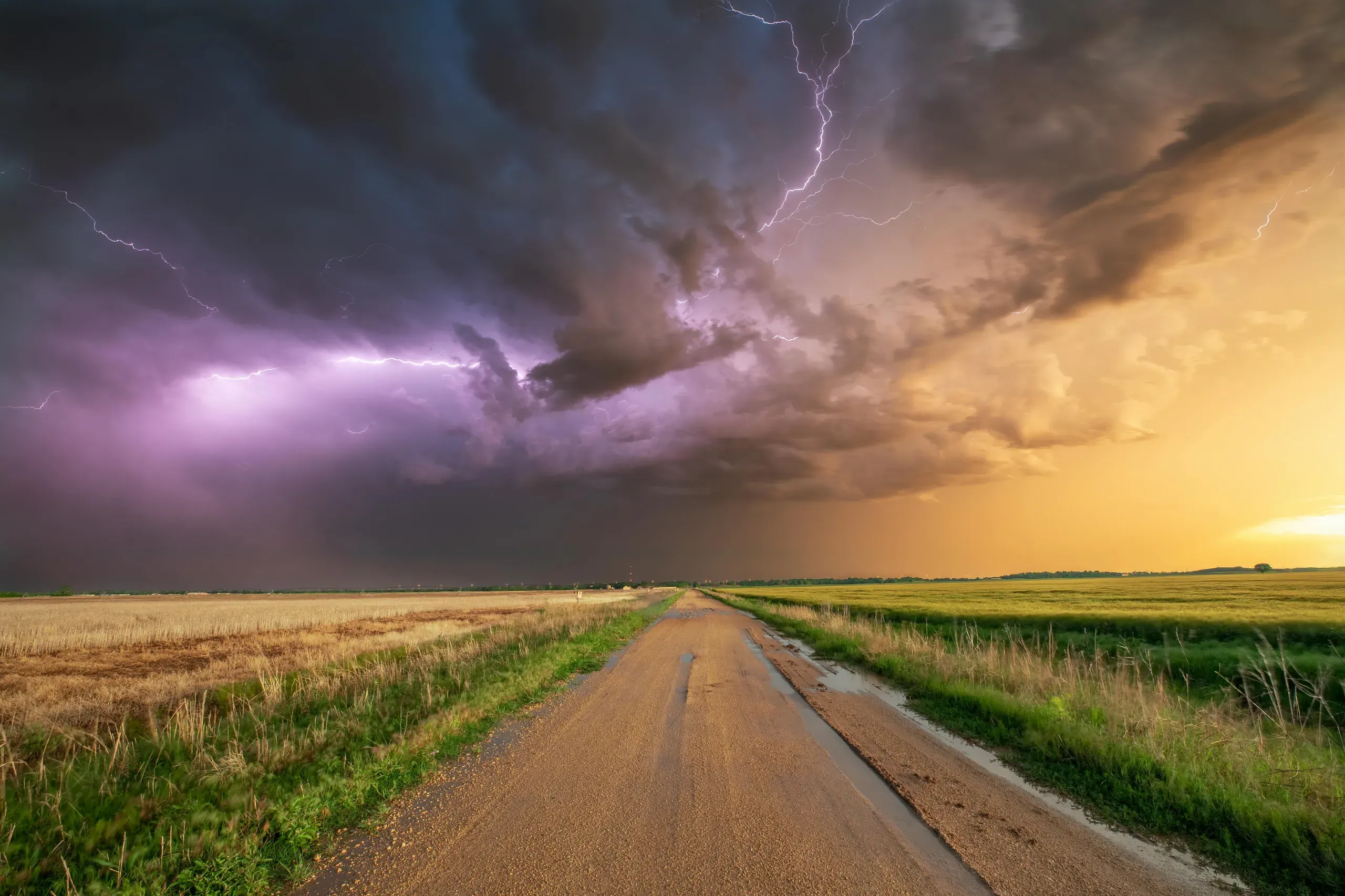 Enid, Oklahoma. Dramatic thunderstorm over oklahoma wheat field
