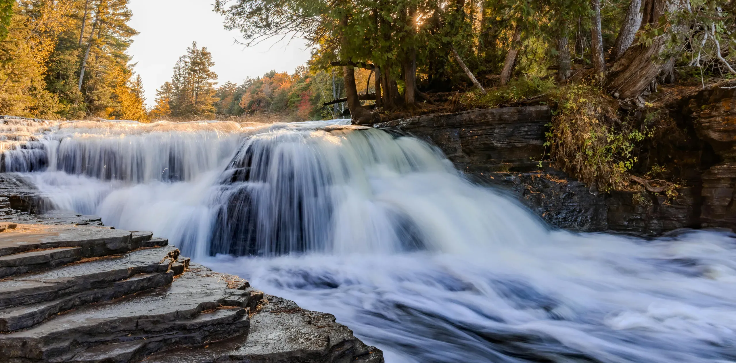 Tahquamenon Falls on the Tahquamenon River, shortly before it empties into Lake Superior, in the northeastern Upper Peninsula of Michigan
