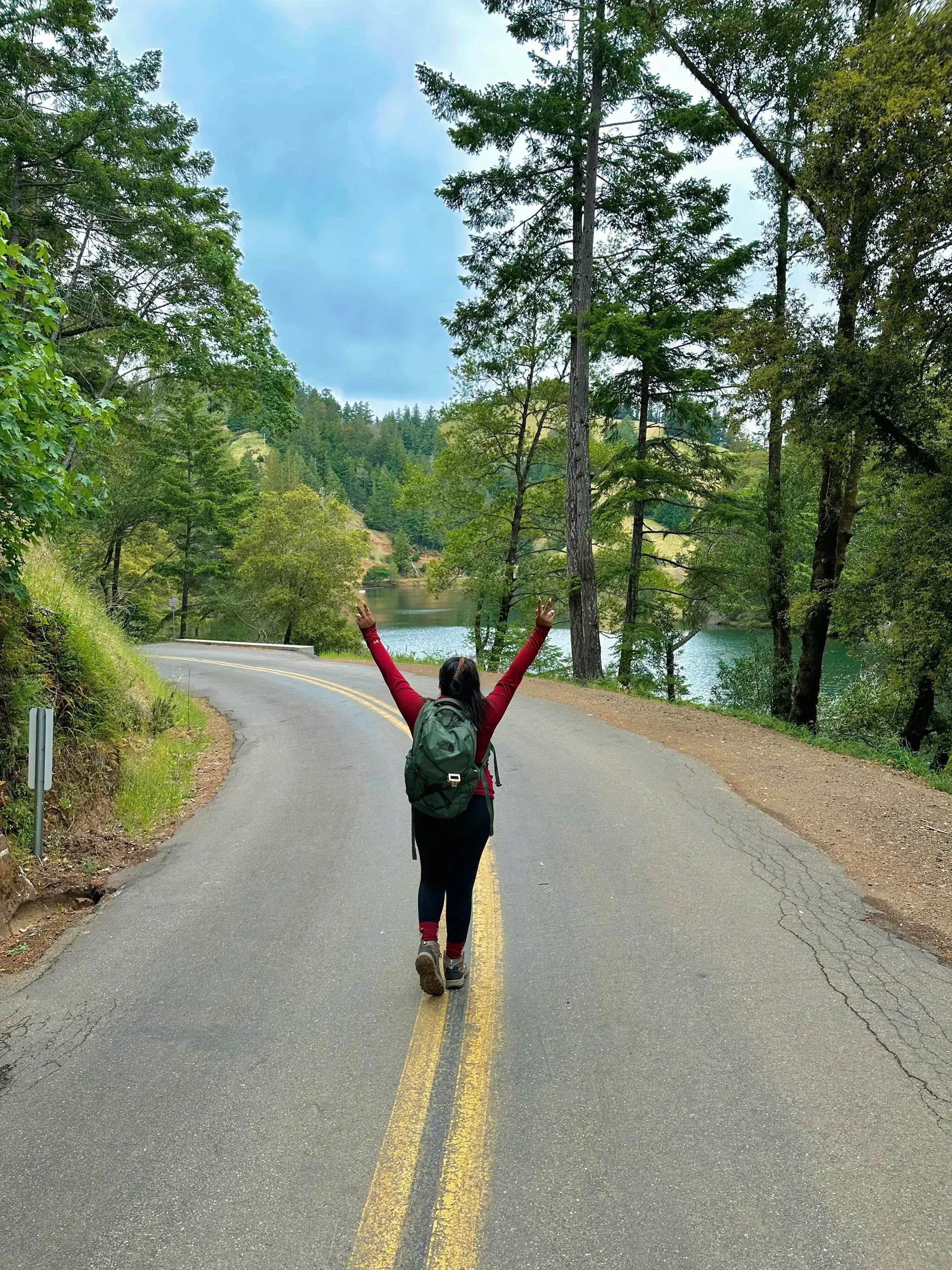 Hiker on scenic forest trail at Stinson Beach, California