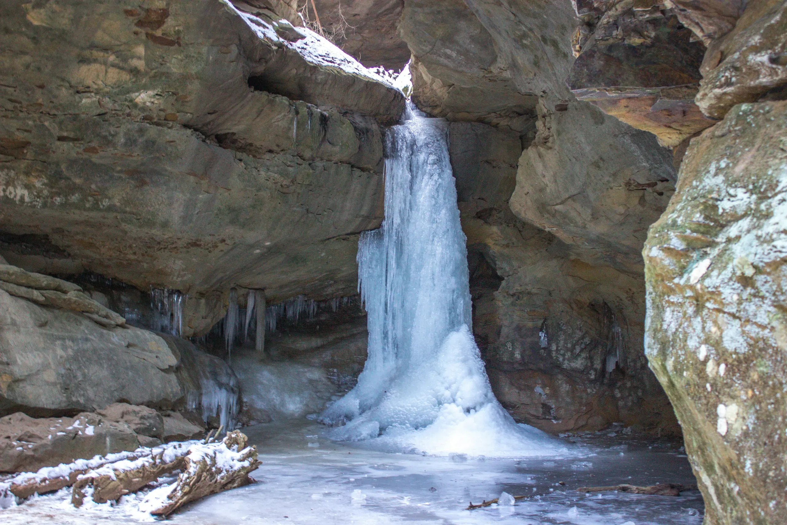 Hocking Hills State Park, Logan, Ohio. Winter hike in Hocking Hills - frozen waterfalls, icicles and ice formations