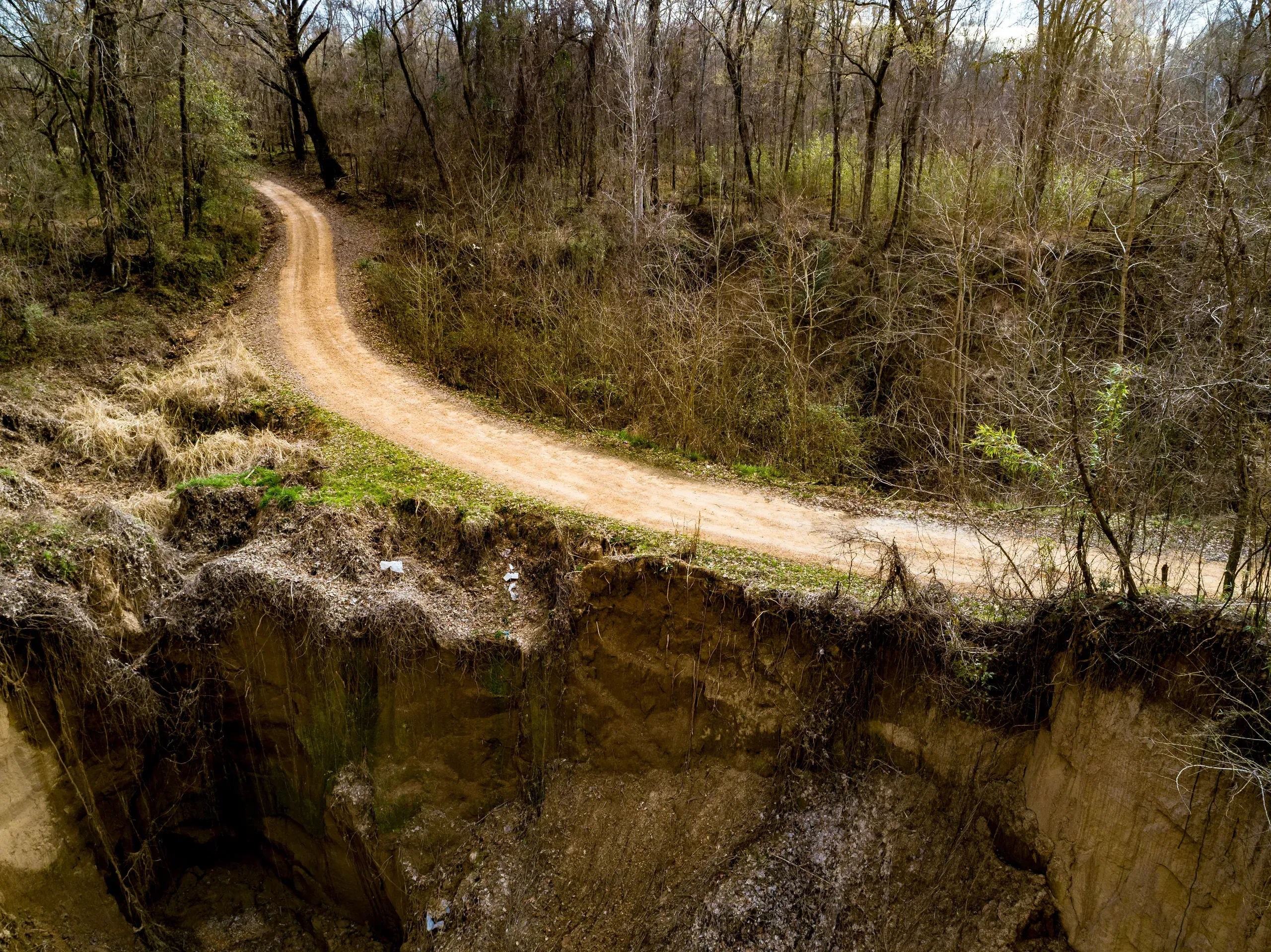 Claiborne County, Mississippi. Loess bluffs eroding near a country road.