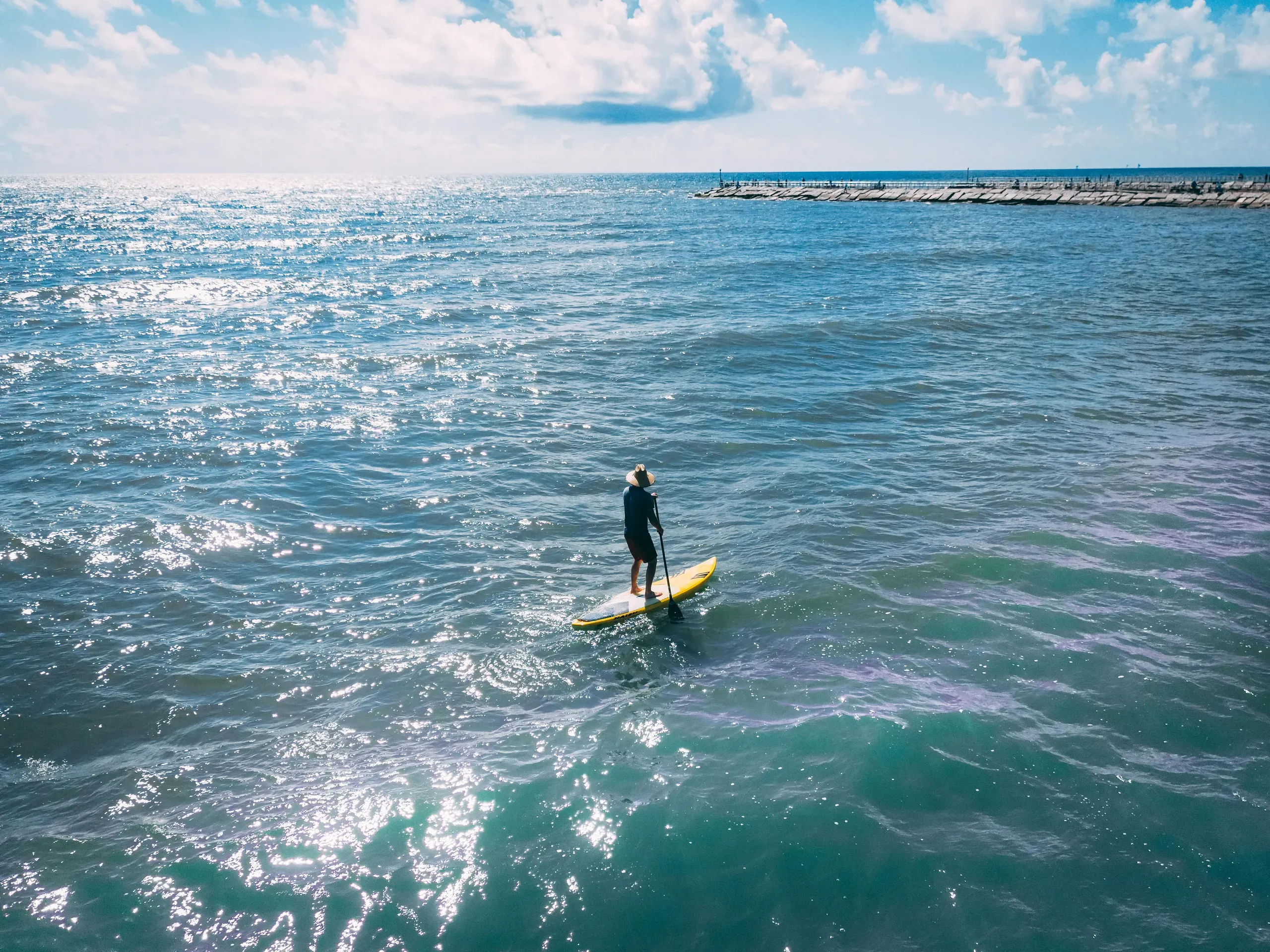 Corpus Christi, Texas. Solo paddleboarding on the sea