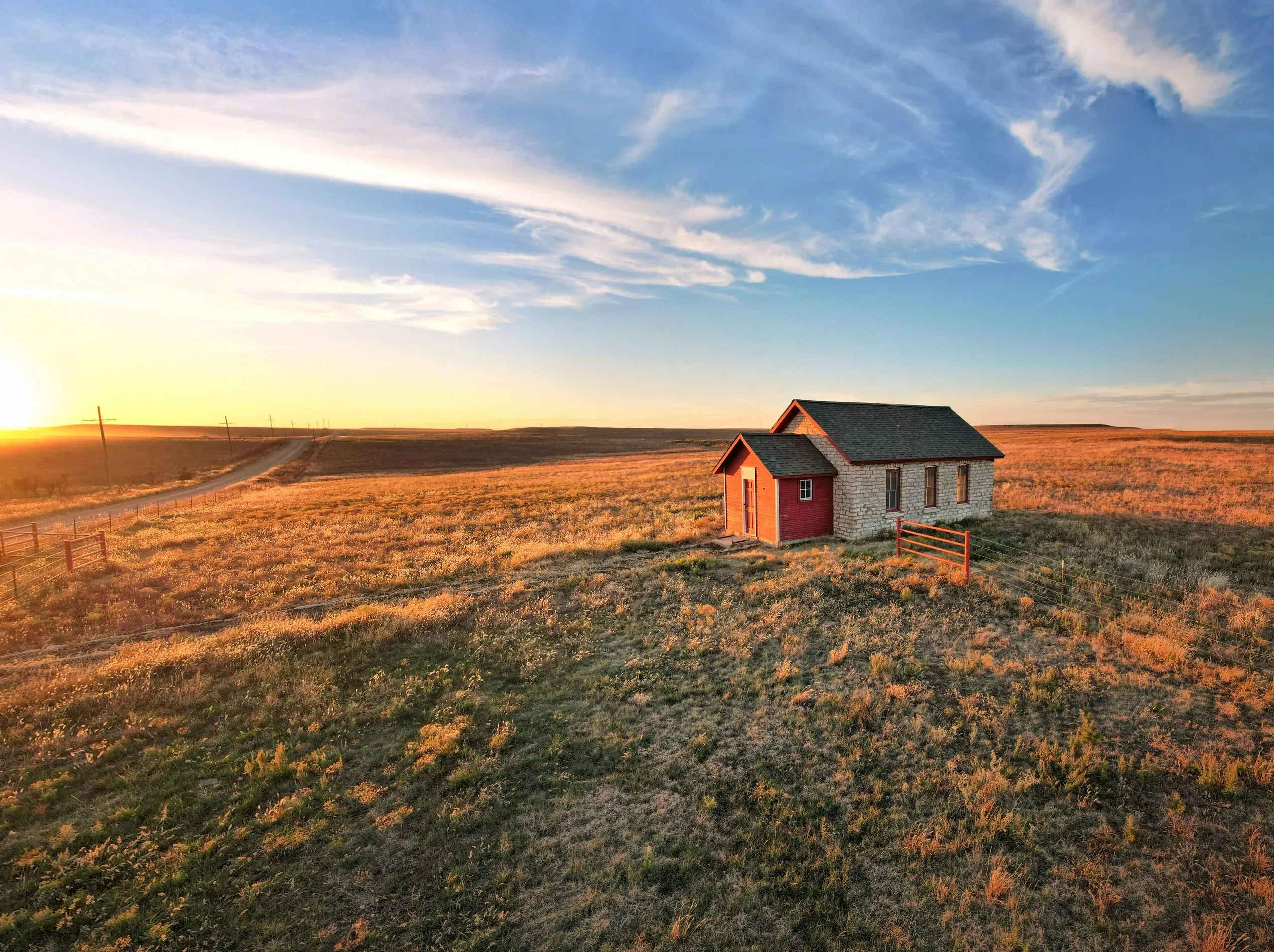 Eureka, Kansas. Cottage in countryside at sunset