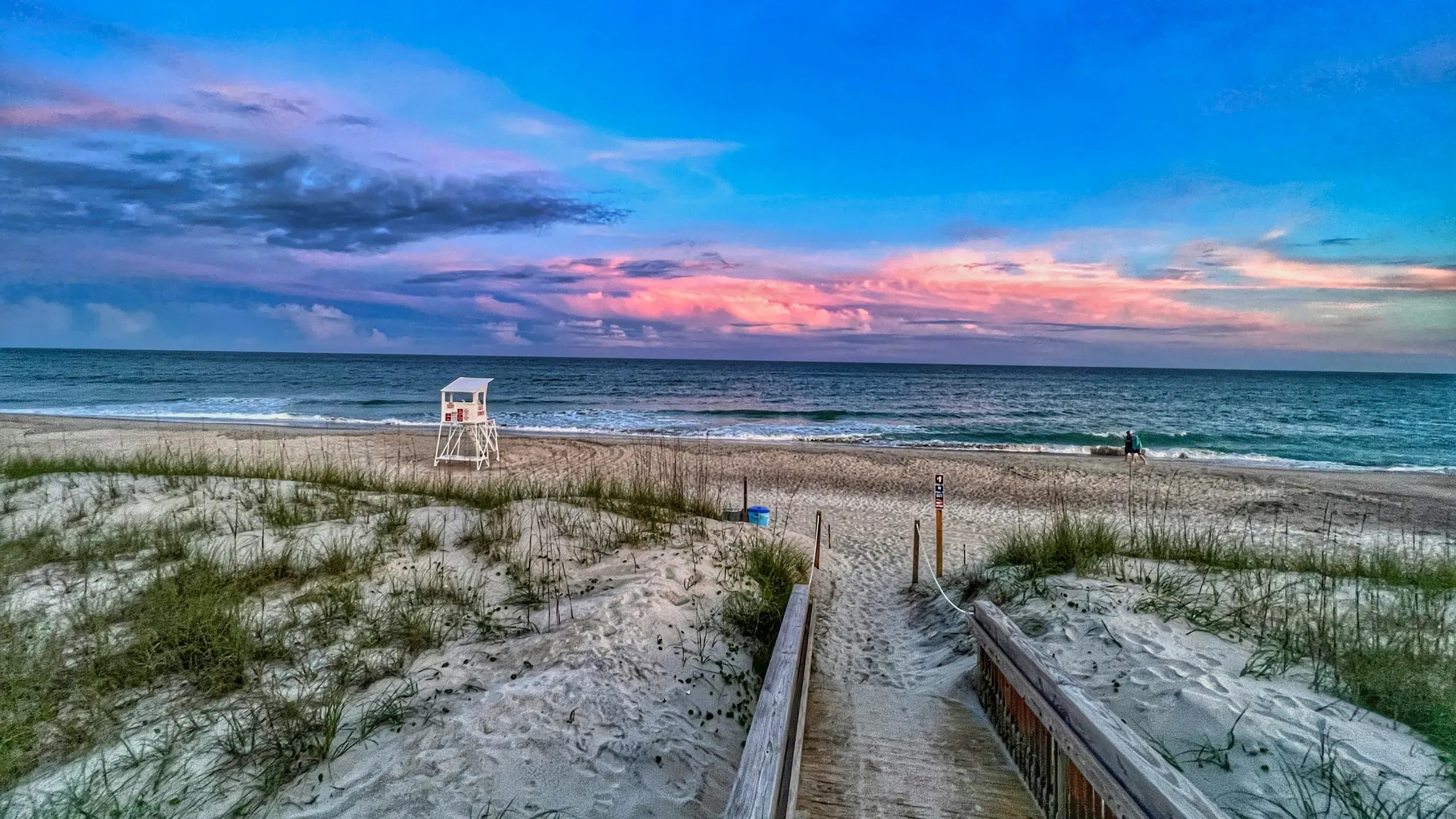 Sunset over the Atlantic ocean by Bogue Sound beach in North Carolina.