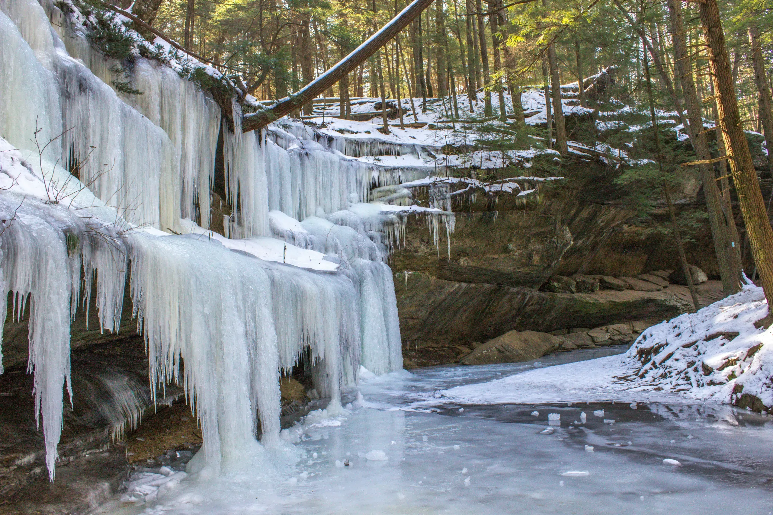 Hocking Hills State Park, Logan, Ohio. Winter hike in Hocking Hills - frozen waterfalls, icicles and ice formations