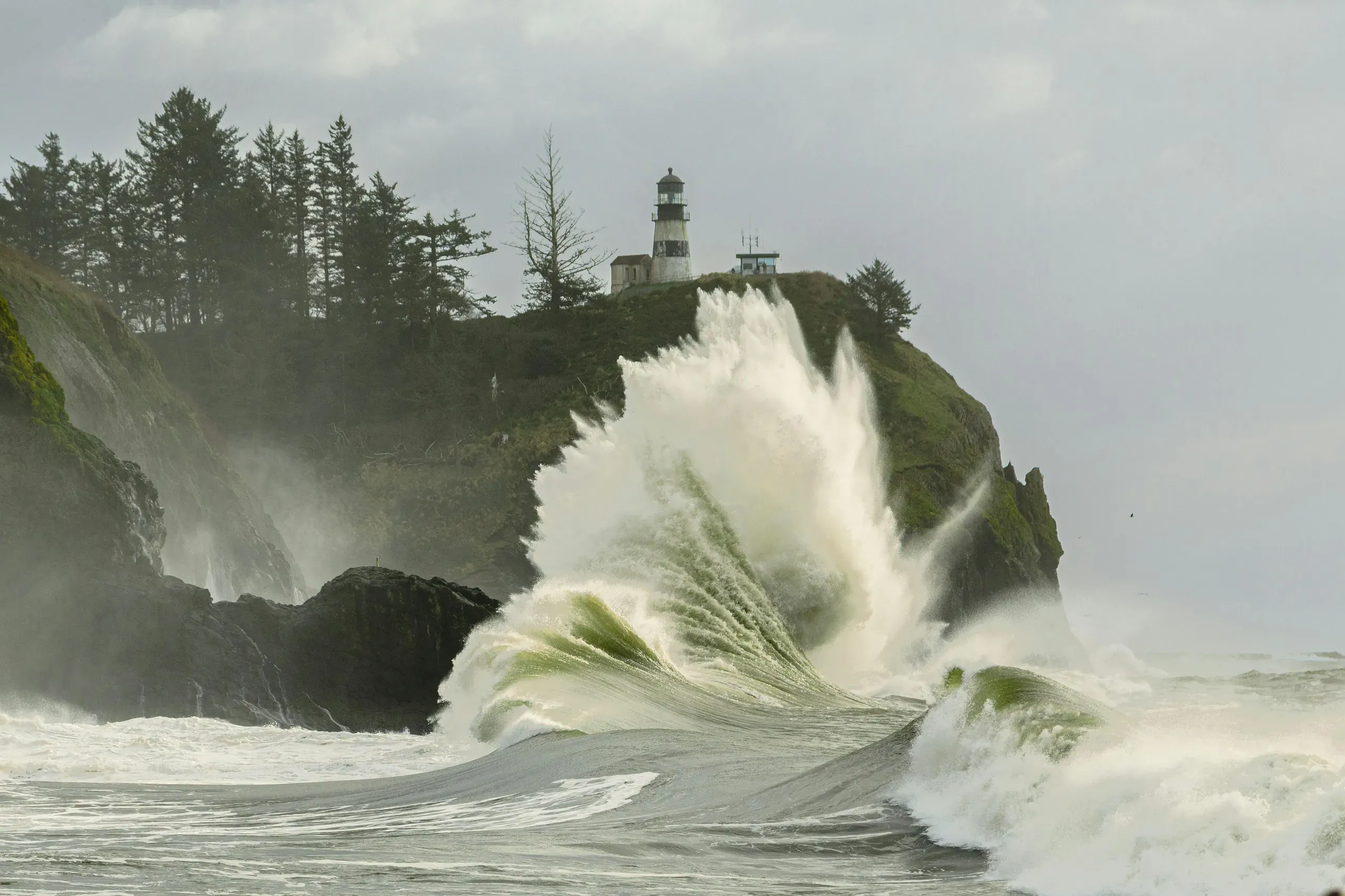 Ilwaco, Washington. Waves crashing against cliffs