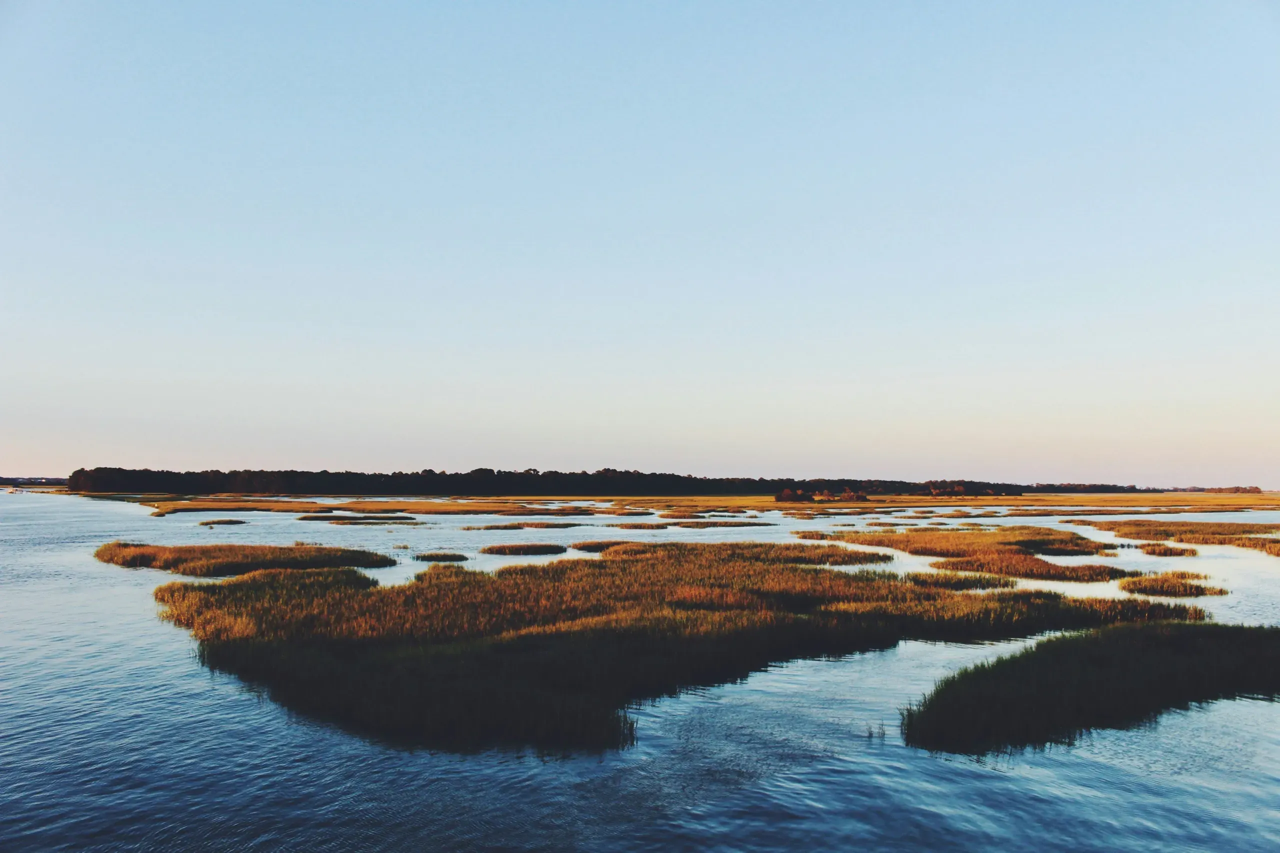 Folly Beach, South Carolina. Sunset over marsh