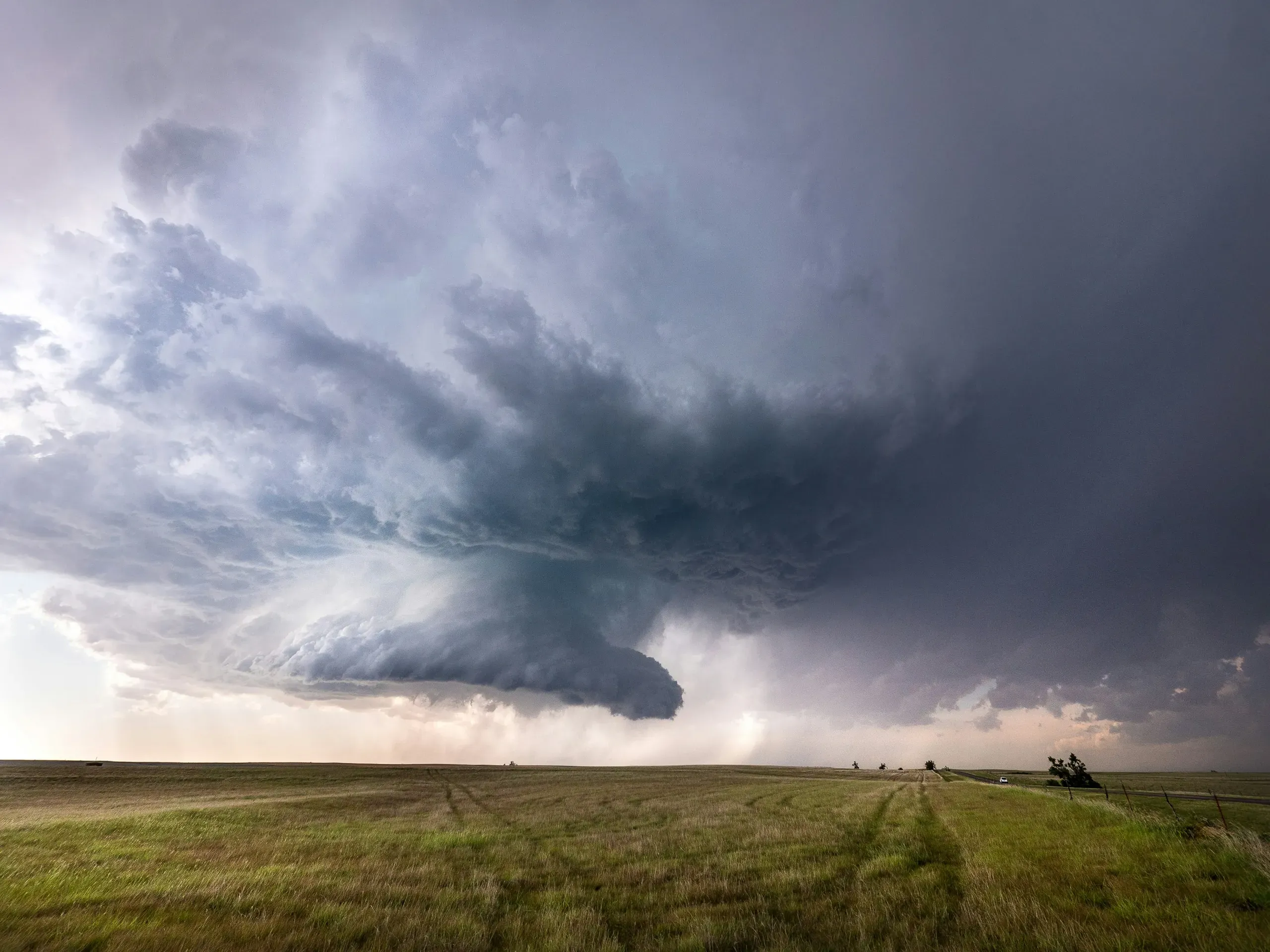 A supercell thunderstorm over the open Oklahoma prairies
