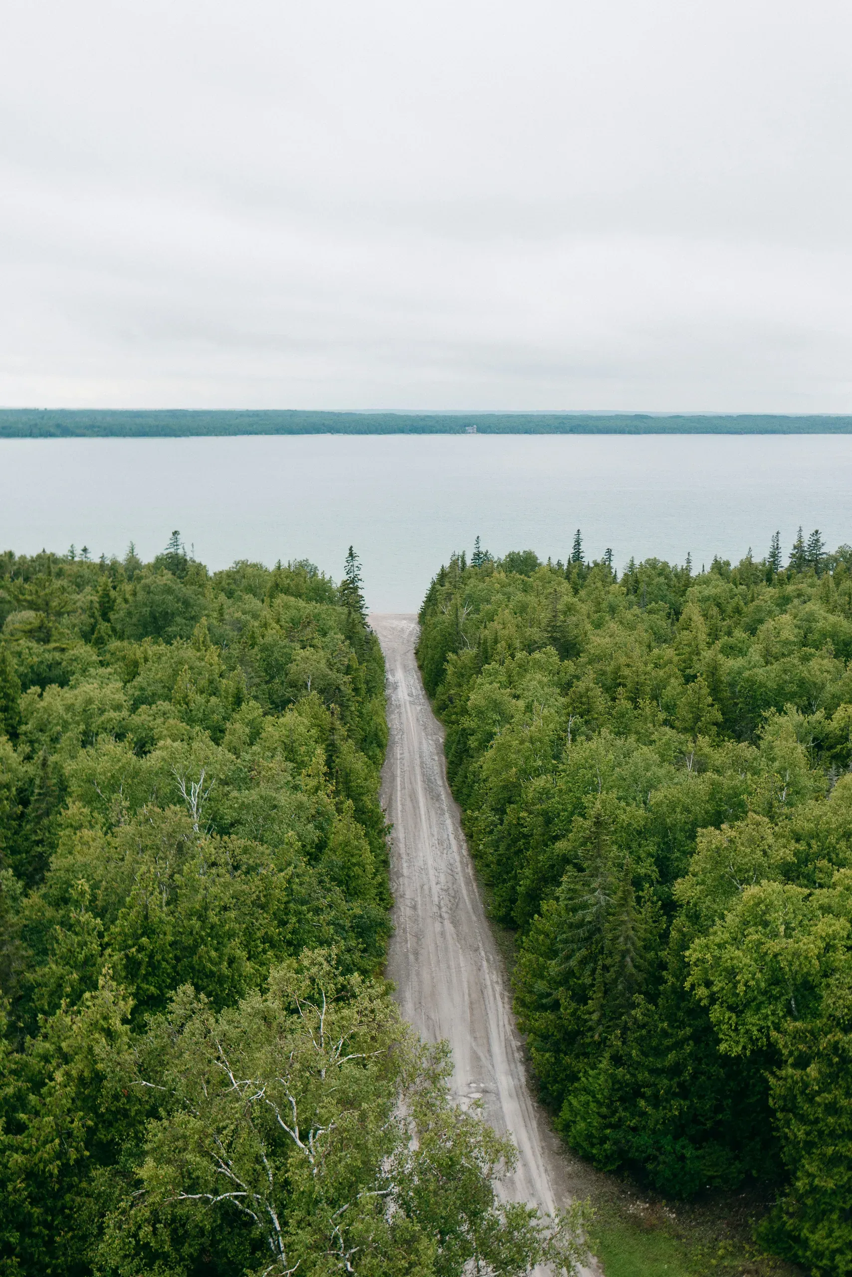 The forest around Lake Huron as seen from the New Presque Isle Lighthouse, East Grand Lake Road, Presque Isle, Michigan