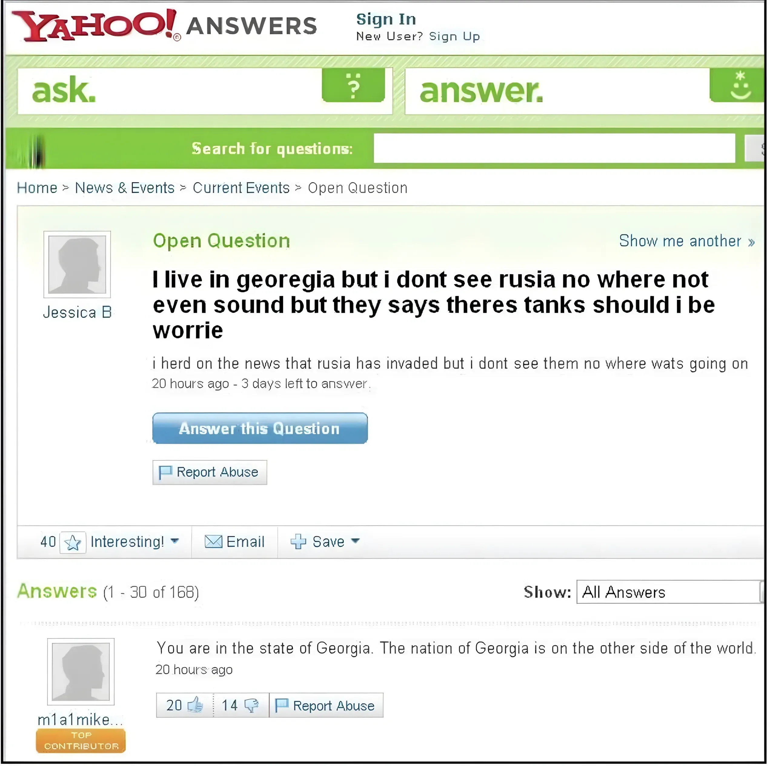 Social media comment thread. Search header: "Georgian alphabet pronunciation guide". First comment: "That's enchanting table language". Reply. View 39 more replies. Second comment (username redacted): "Doesn't Georgia speak English like the rest of the US?" Reply.