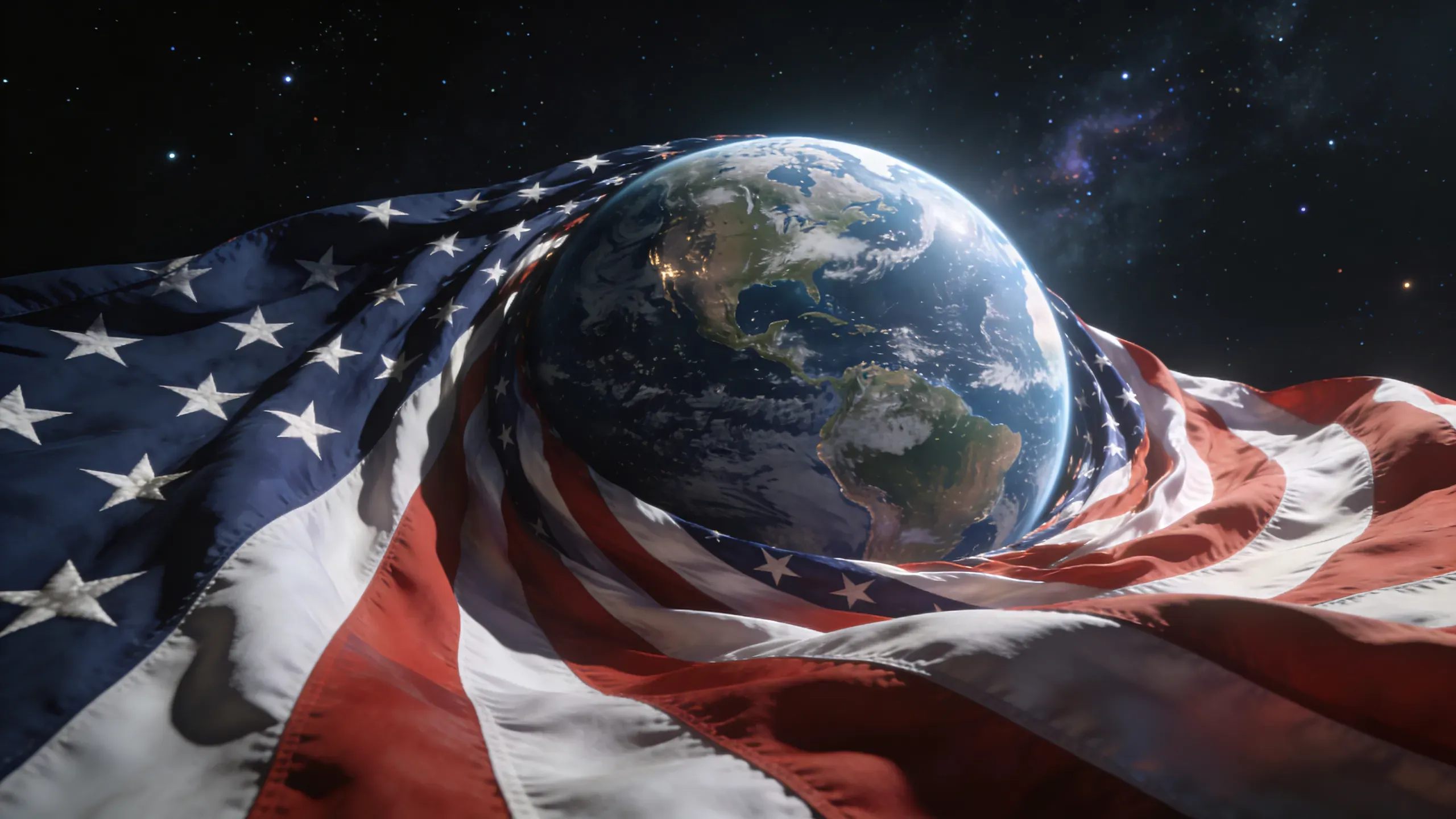 The Earth from space with an American flag pattern overlaid on it