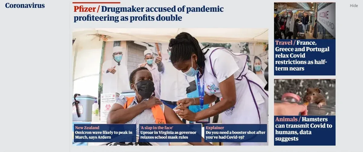 Guardian - Pfizer accused of pandemic profiteering as profits double