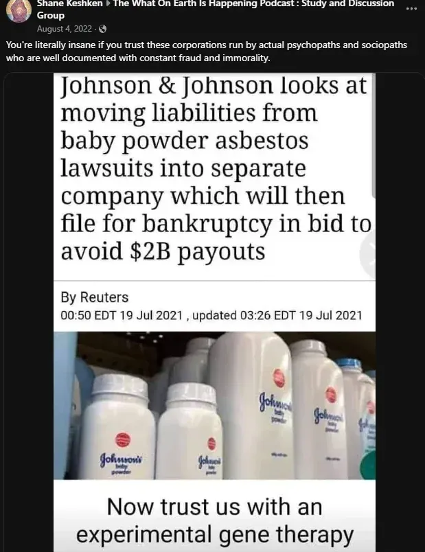 J&J baby powder asbestos lawsuits + Now trust us with an experimental gene therapy