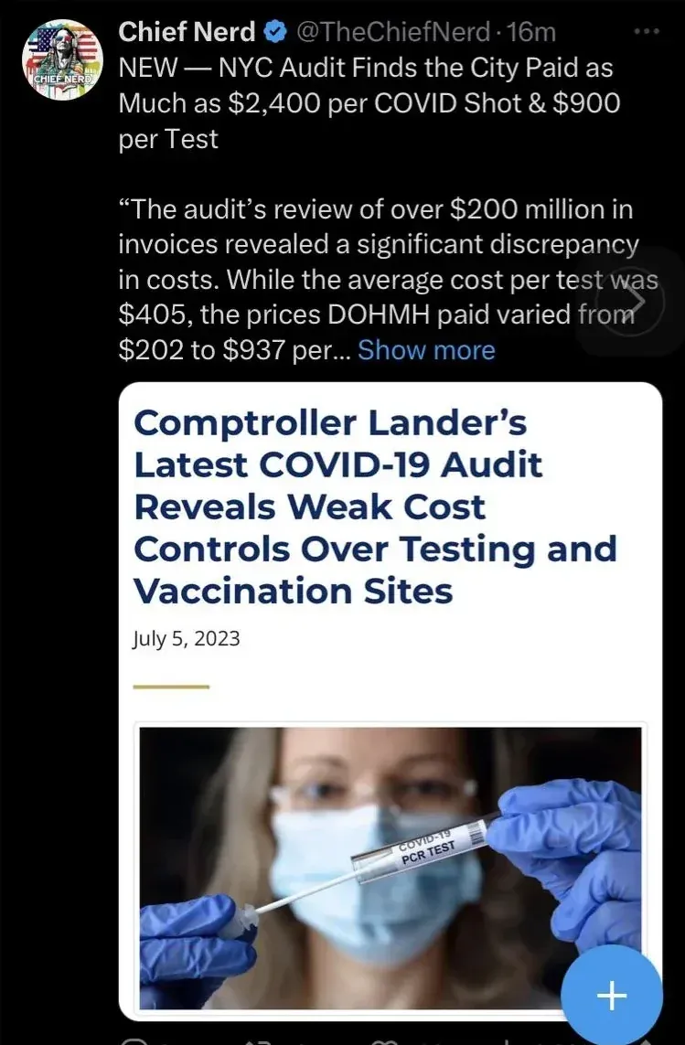 Chief Nerd - NYC paid up to $2,400 per COVID shot and $900 per test