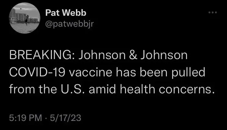 Pat Webb - J&J vaccine pulled from US amid health concerns (May 2023)