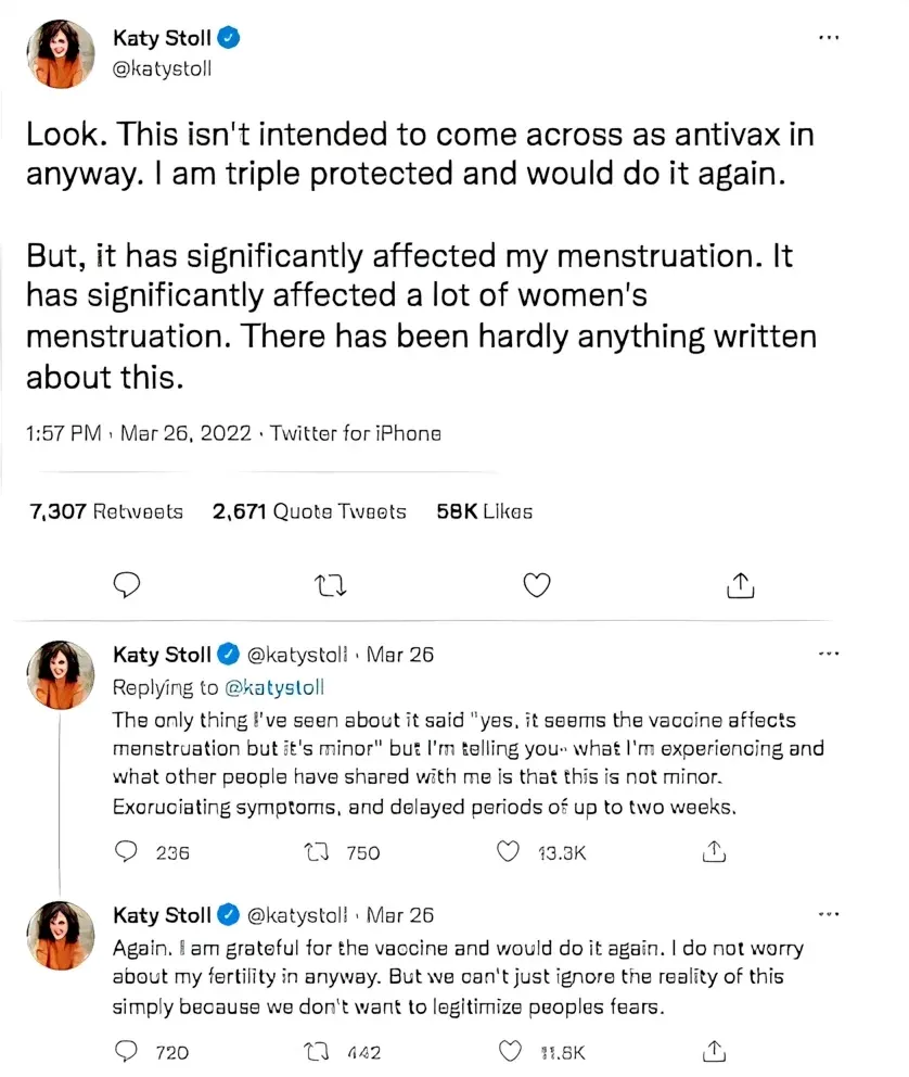Katy Stoll - vaccine significantly affected menstruation, hardly anything written about it