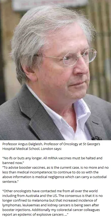 Prof Angus Dalgleish - all mRNA vaccines must be halted and banned, epidemic of explosive cancers