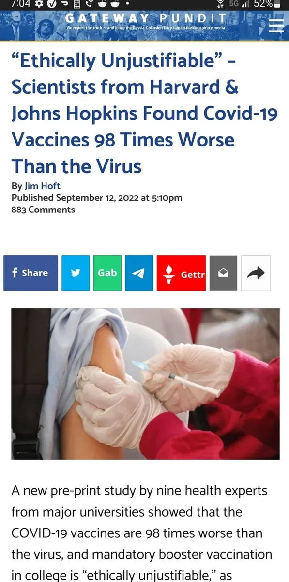 Gateway Pundit - Harvard and Johns Hopkins found vaccines 98 times worse than virus