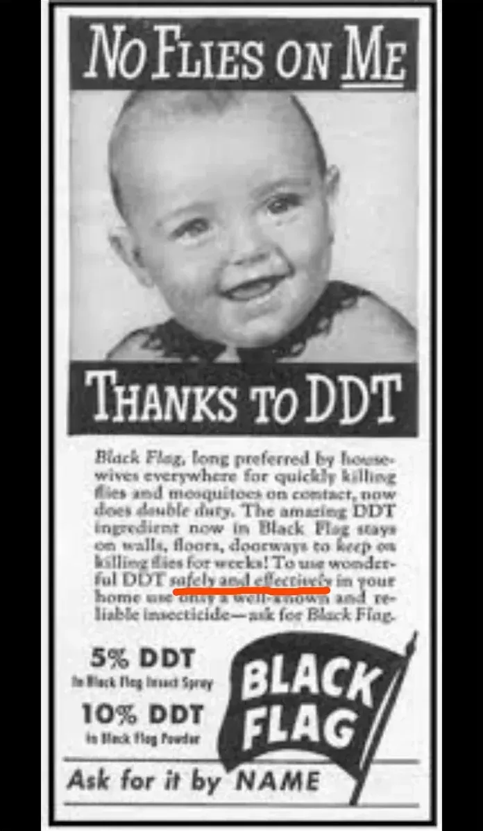 Vintage DDT ad with safely and effectively highlighted