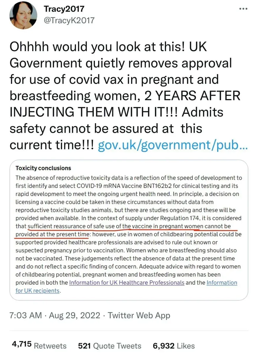 Tracy2017 - UK gov removes approval for pregnant/breastfeeding women 2 years after