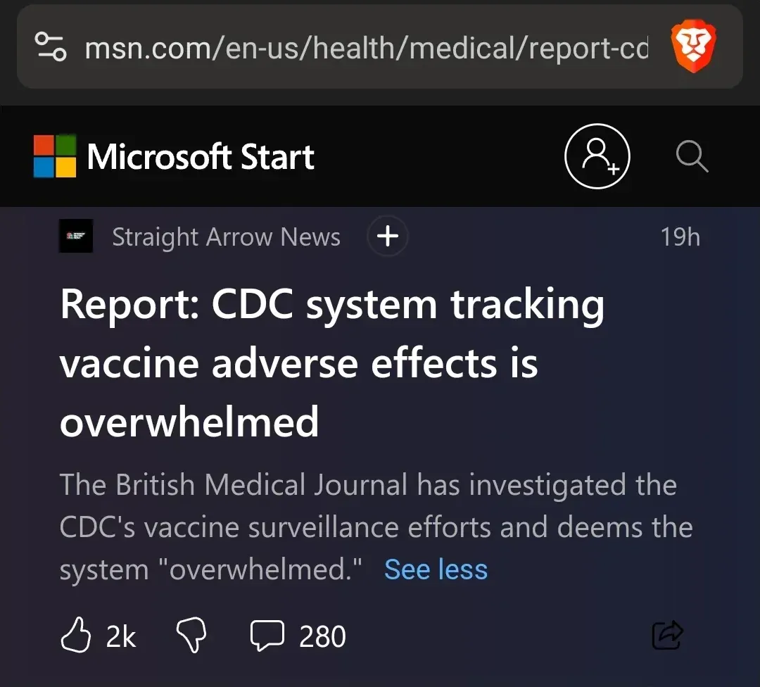MSN/Straight Arrow News article - Report: CDC system tracking vaccine adverse effects is overwhelmed. British Medical Journal investigation deems system overwhelmed.
